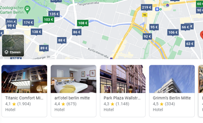 Hotels in Google Maps.